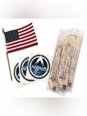 American Flag, Apollo 50 Sticker Pack with Wooden Model Aircrafts